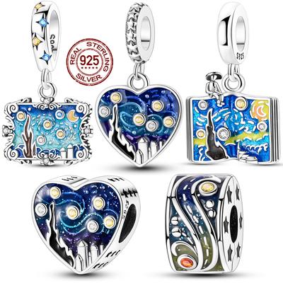 New 925 Silver Van Gogh Starry Sky Series Pendant Charms Jewelry Fit Original 925 Bracelet For Women DIY Gift