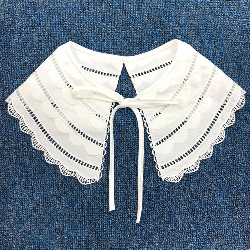 Perfect Match 28Gd Detachable Half Shirt False Fake Collar Embroidery Neck Ruff Shawl Dickey Mini Cape Lace-Up Ribbon Necklace Short Capelet
