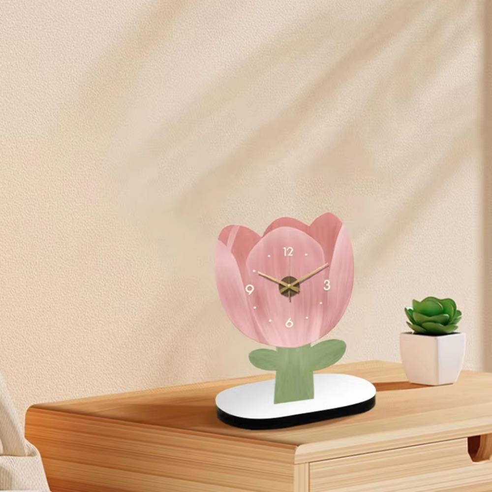 High-end Floral Tabletop Clock Cute Cartoon Mute Clock Modern Flower Display Clock  Bedroom