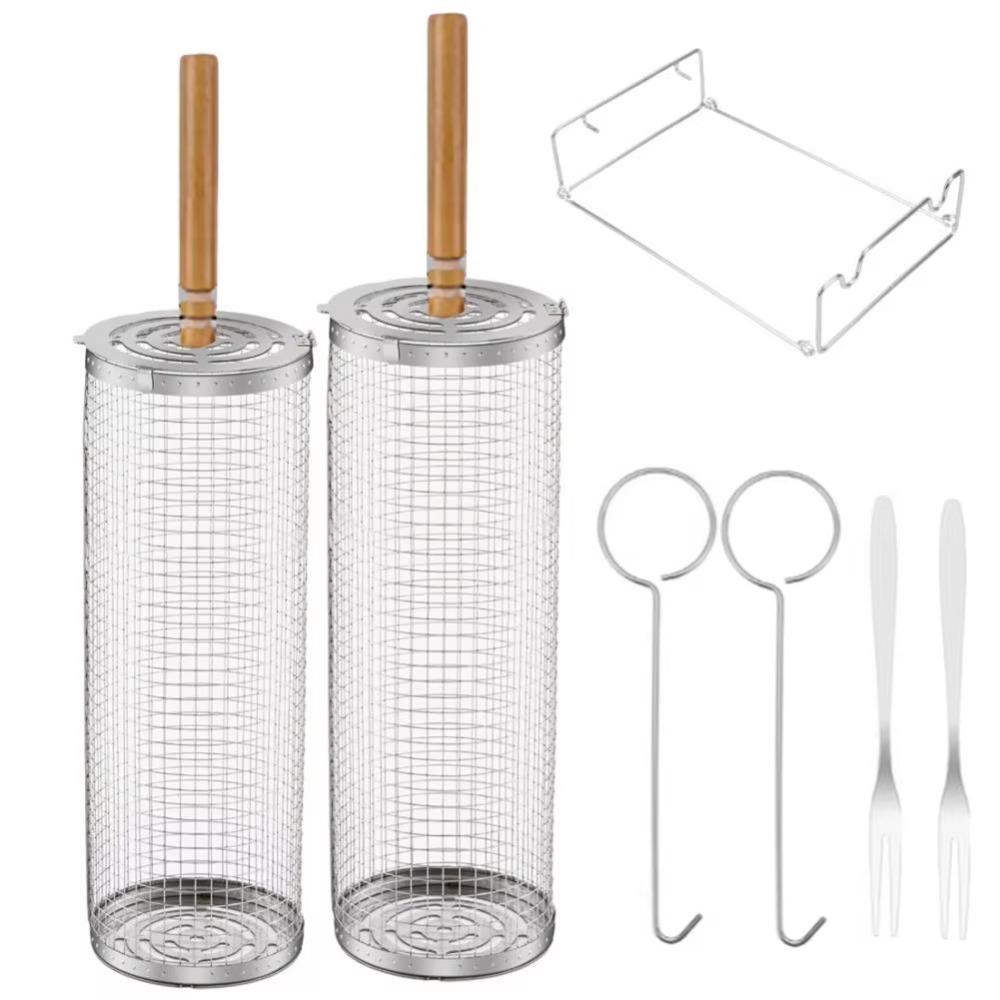 

Деревянная ручка для гриля, сетчатые корзины, комплект, съемная стойка для барбекю для кемпинга, рыба