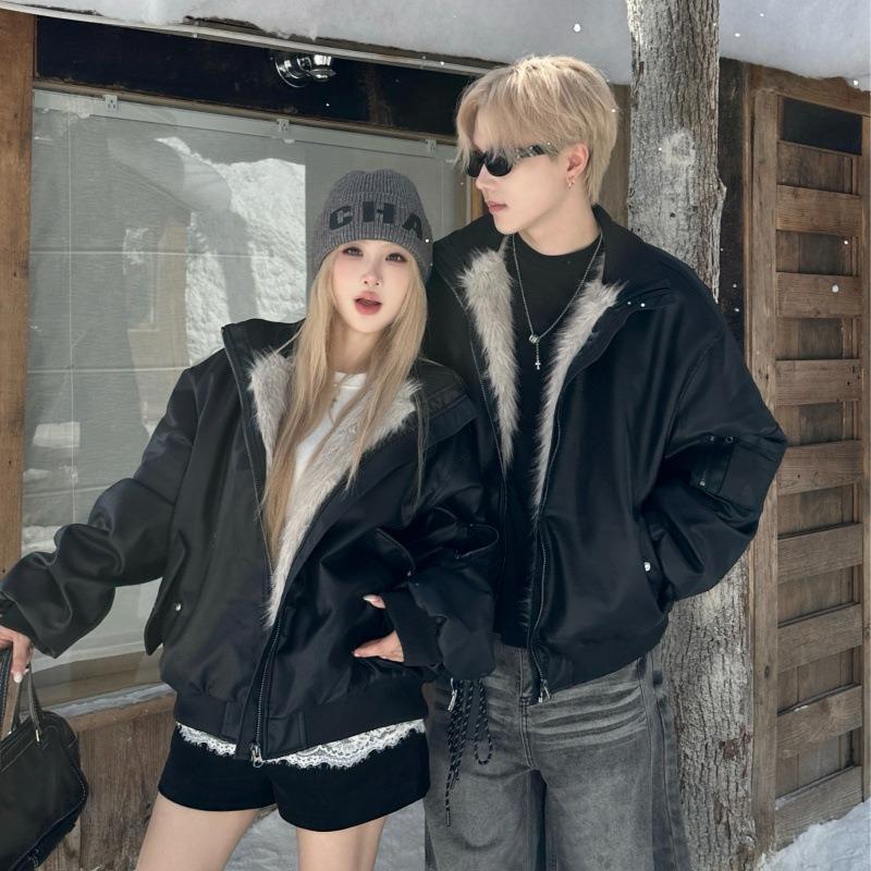 Winter Vintage Pilot Leather Jacket Seat Mountain Carving Cotton Jacket Men's and Women's