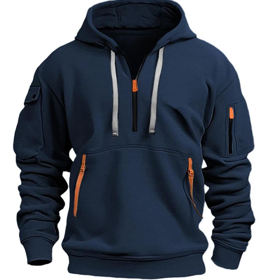 

Мужская толстовка с капюшоном на молнии с карманом для спорта и активного отдыха, стильная повседневная одежда для весны и осени, толстовки с капюшоном, свитшоты S темно-синий
