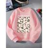 Girls' Crewneck Sweatshirt - Daisy Flowers Market London Pattern Machine Washable, Spring And Autumn, Sportswear And Casual Wear
