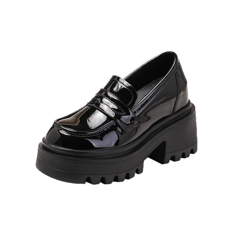 12Cm inner height increase leather platform women's 2026 new spring and autumn versatile British style small leather shoes JK single shoes