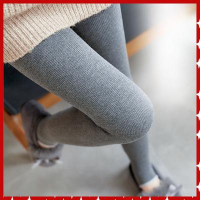 Women Plus Velvet Thicken Trample Feet Leggings Autumn Winter Solid High Vertical Striped Waist Skinny Pants