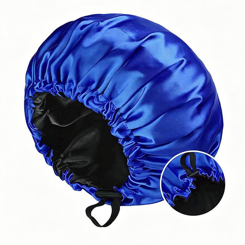 Satin nightcap double button adjustment satin nightcap, women's beauty hair care cap, shower cap