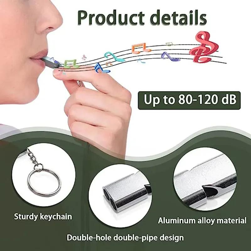 Flat Aluminum Dual Frequency Survival Whistle Double Barrel Outdoor Survival Whistle EDC Tool