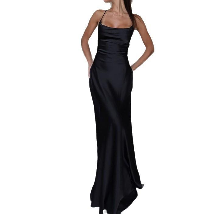 European and American Style Suspender Dress Women's Summer Sleeveless Off-the-shoulder Slim-fit Hip-wrapped Solid Color Long Dress Skirt