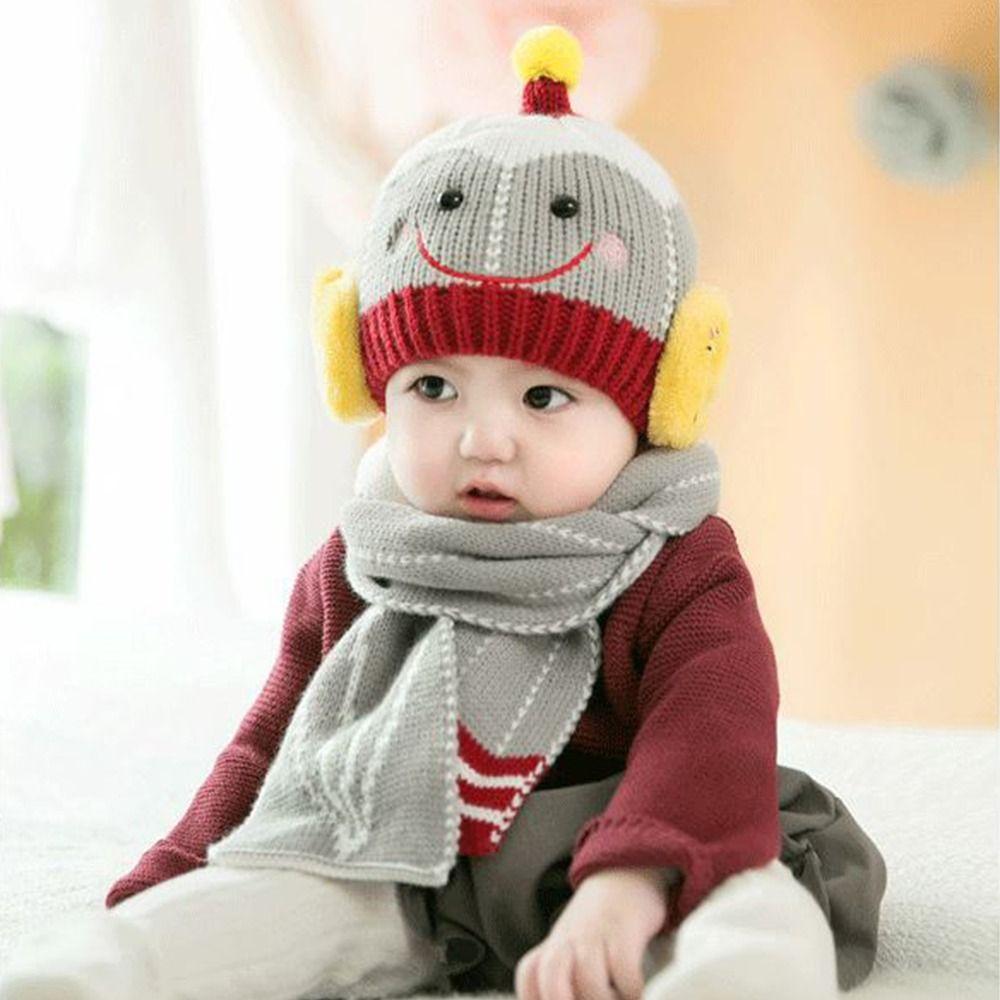 Cartoon Snowman Children Hat Scarf Set Ear Protection Warm Beanie Caps  Children Accessories