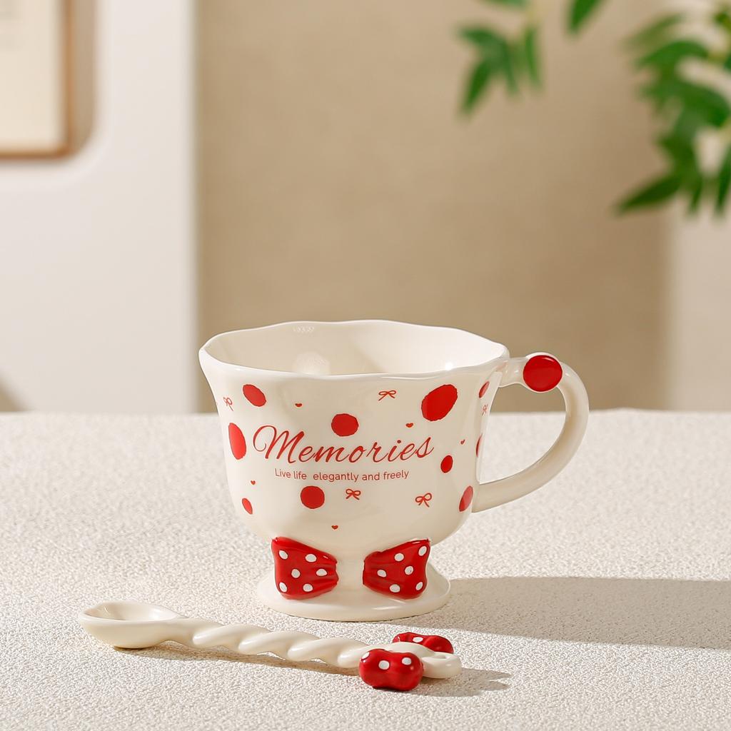 Cute Cartoon Ceramic Cup Bow High Foot Water Cup High-looking Mug Student Souvenir Gift Girl Heart