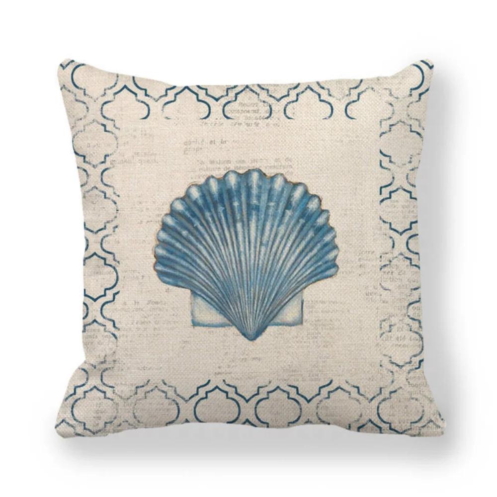 Shellfish Pillow Covers Beach Starfish Seashell Ocean Throw Pillow Case Bedroom Home Decor Cotton Linen Cushion Cover 18x18 Inch