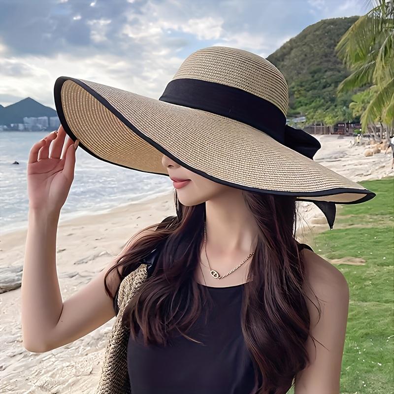 Large Lightweight Polyester Women's Wide-Brimmed Straw-Style Hat | Foldable, Adjustable Drawstring, Breathable, All-Season for Outdoor Activities