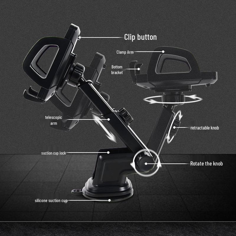 Retractable Silicone Suction Cup Car Phone Holder for Dashboard, Air Vent, and Windshield