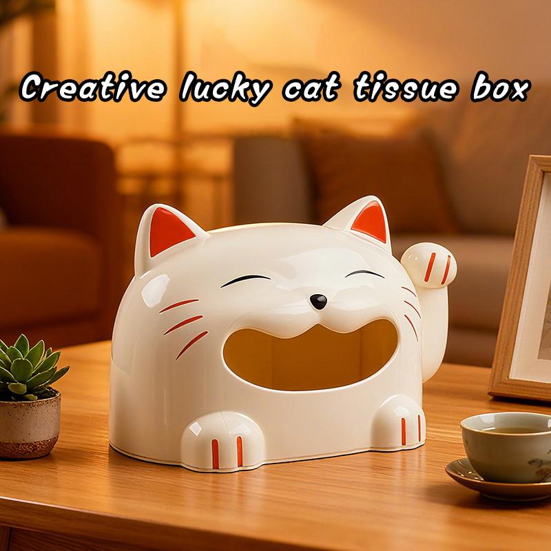 Lucky Cat Tissue Box, Creative Home Decor Desktop Tissue Box, Cute Cartoon Household Living Room Storage Box For Tissues