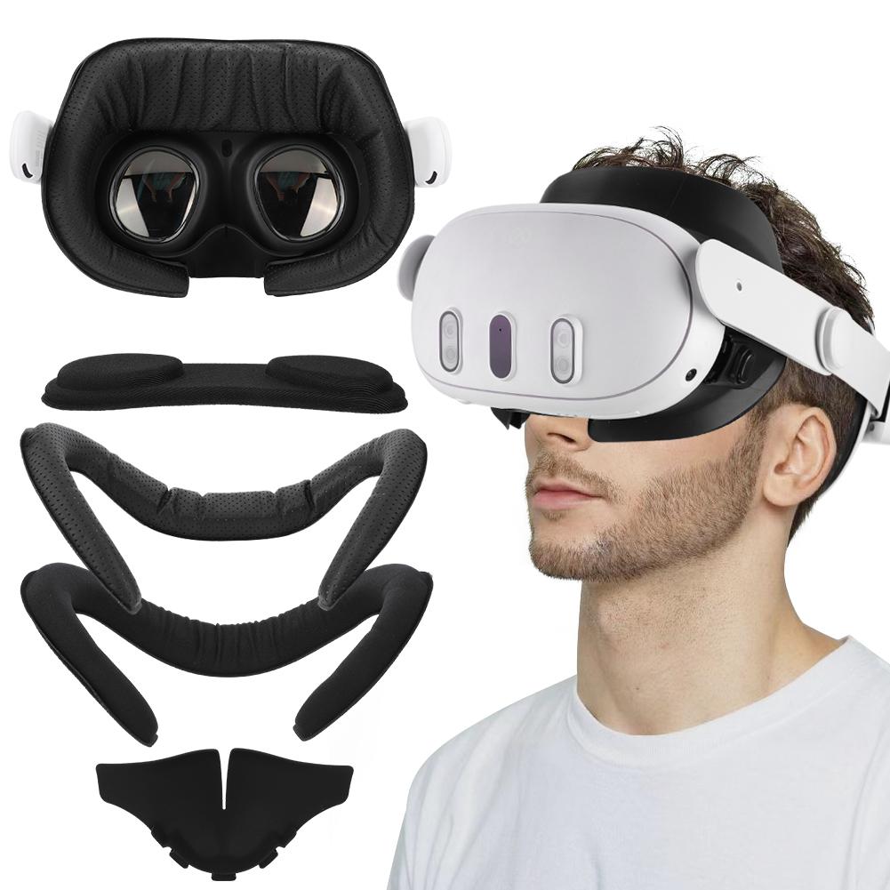 6 in 1 Face Facial Interface PU & Ice Silk Foam Face Cushion Anti-Leakage Nose Pad Lens Protector Lens Cloth for Oculus Quest 3