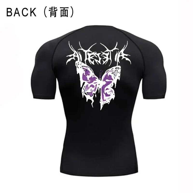 Gym Fitness T-shirt Sports Exercise Butterfly Print Short-sleeved Men's Running Tight Summer Sportswear Quick-drying Top