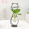 Decorative Ornament, Cat-Shaped Rust-Proof Iron Bracket with Transparent Glass Vase for Hydroponic Plants Desktop Decoration