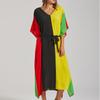 Rayon Four-Color Patchwork Long Robe Beach Bikini Cover-Up