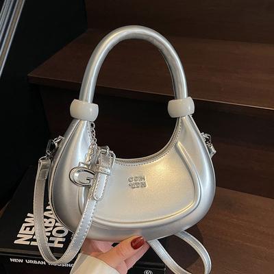2025 New Fashion High Sense Niche Crescent Bag Women's Simple Temperament Versatile Commuter Oil Wax Leather Messenger Bag