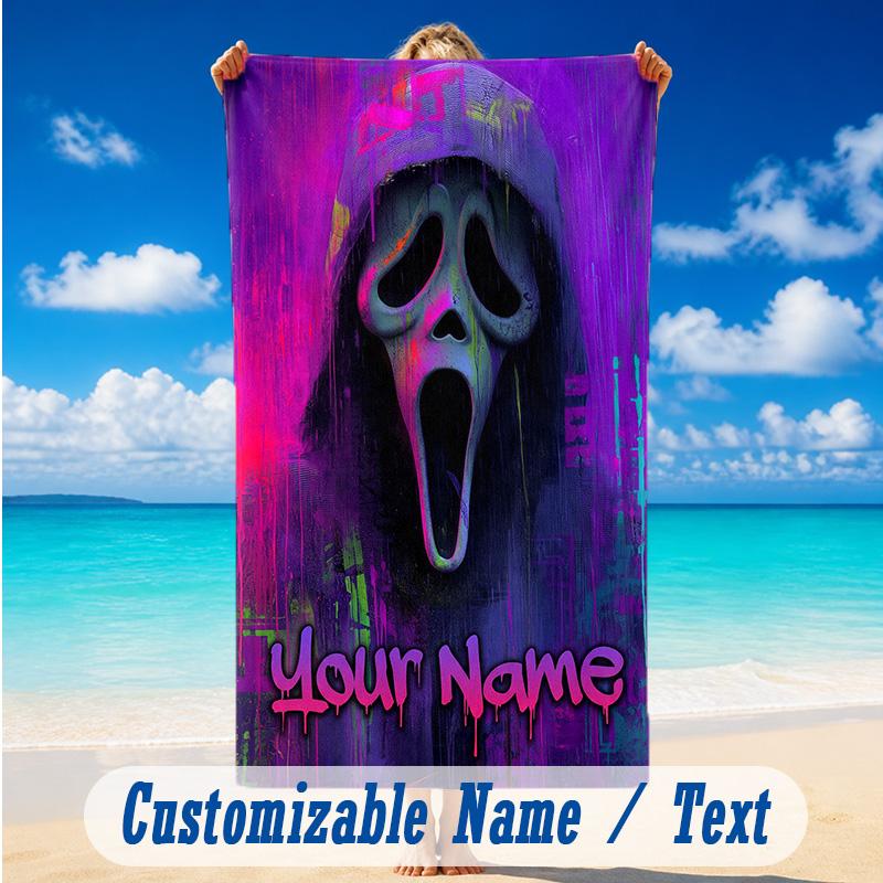 Beach Towel Custom Name Text, Quick Dry Large Towel For Beach HomeScream Ghostface