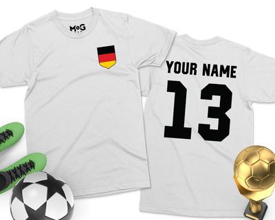 Duitsland Voetbal T-shirt Gepersonaliseerde Naam Tekst Aangepast Nummer Jongen Voetballer Cadeau