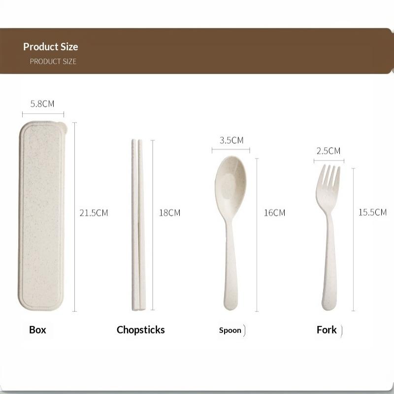 3Pcs/Set Portable Tableware Set Plastic Cutlery Sets Fork Spoon Chopsticks Suit Eco-Friendly Reusable Travel Flatware With Box
