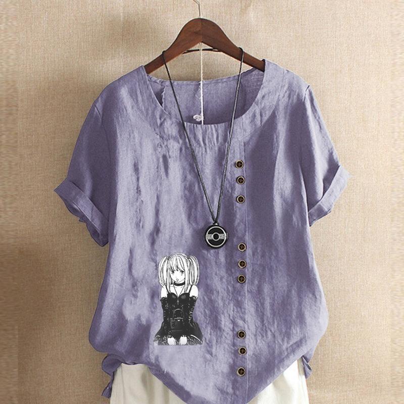 Women's Fashion Cool Girl Print Short Sleeve T-shirt Loose Cotton Shirt Casual Loose Summer Blouse Tops Plus Size