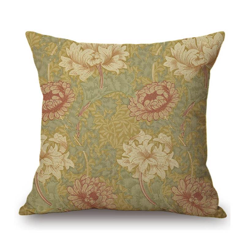 Uk William Morris Chrysanthemum Pattern Classic Floral Design Elegant Sofa Decorative Cotton Linen Pillow Case Cushion Cover