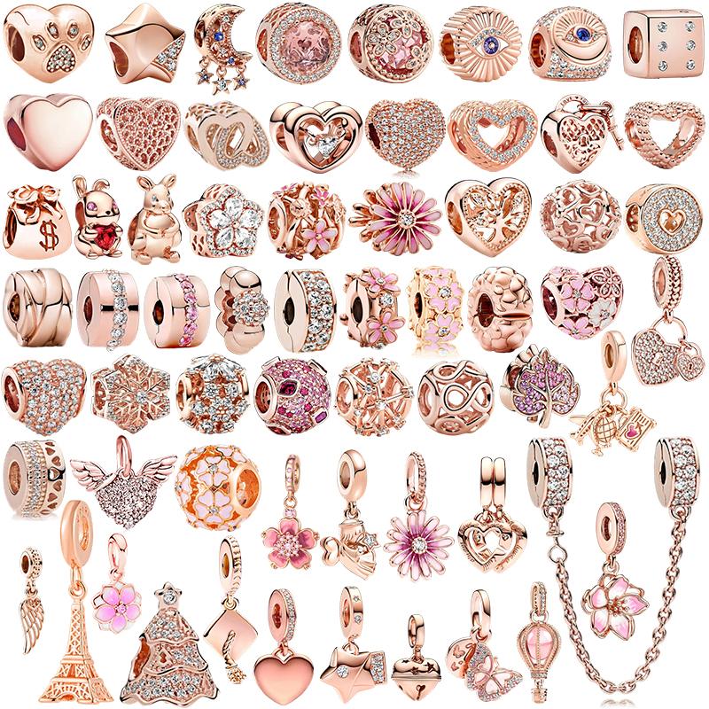 New Sparking Rose Gold Plated Clip Charm Beads Fit Original Snake Bracelet Necklace Beads For Diy Jewelry Women Jewellery Gift