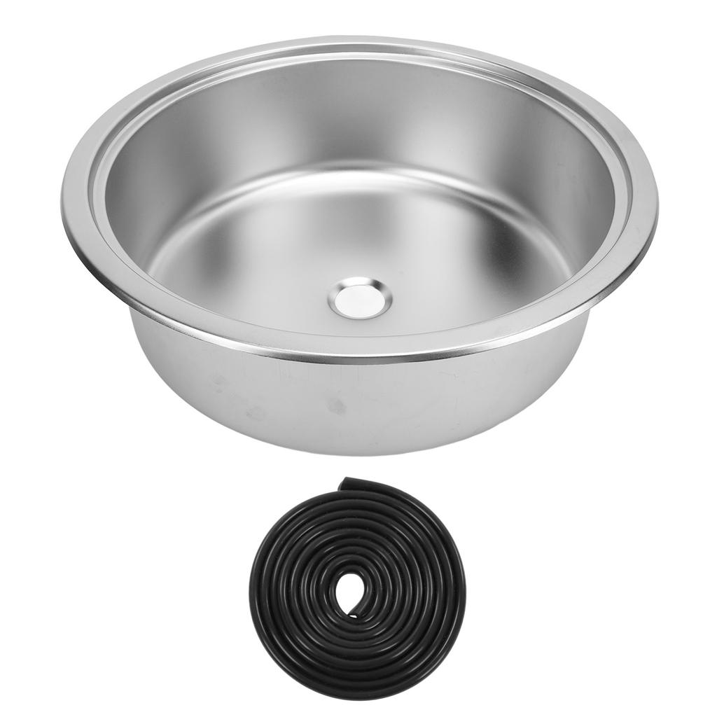 RV Round Sink 304 Stainless Steel 14.17x5.12in Kitchen Bar Basin Sink with 40mm Drain Outlet for Boat Yacht Caravan