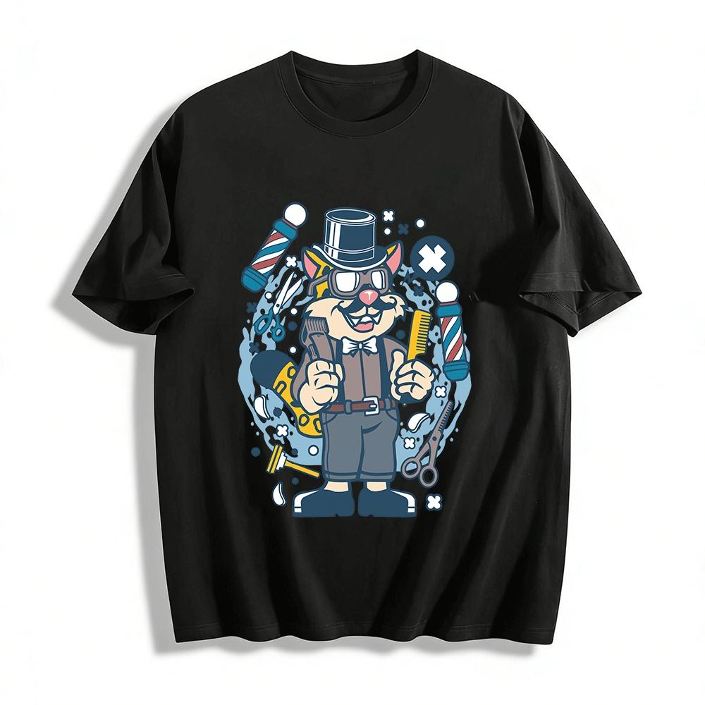 

Funny Barber Cat Print Casual T-Shirt Pure cotton T-shirt XXS