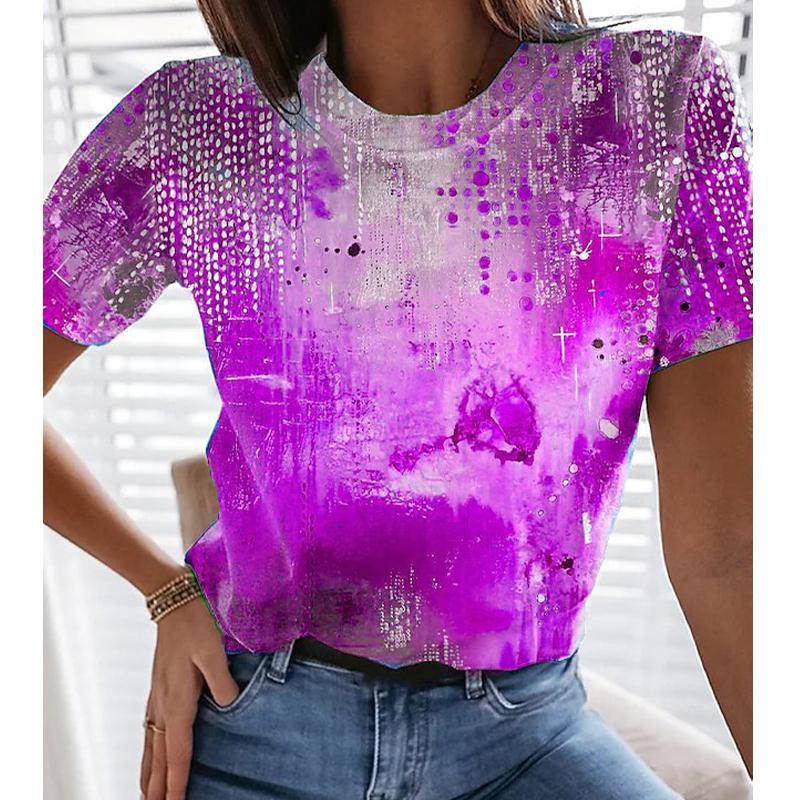 T-shirt d'été pour femmes Imprimé tendance Mode rétro Manches courtes T-shirts Décontracté Imprimé Hauts