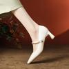 98375-2 sheepskin French thick heel Mary Jane shoes spring and autumn high heels with skirt square head one-word buckle strap single shoes