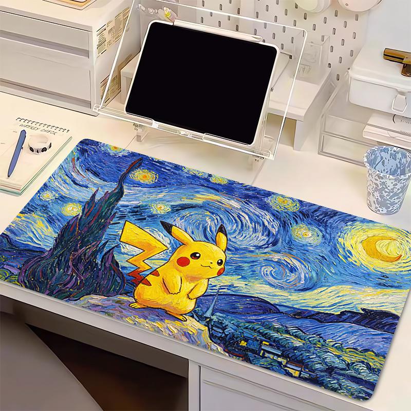 Mouse Pad Gamer Extended Desk Mat PC Computer Keyboard Pad Pokemon Gaming Accessories Pikachu Starry Night oil painting Mousepad