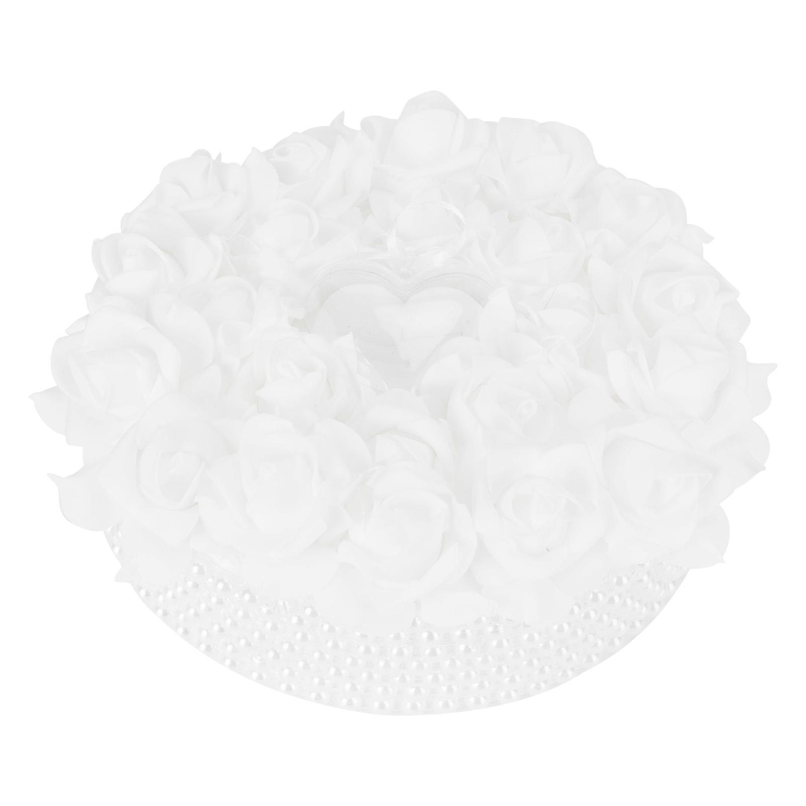 

Ring Pillow Box Wedding with Ribbon Bowknot CakeShaped Pearl Rose Ceremony Supplies White(5905 )