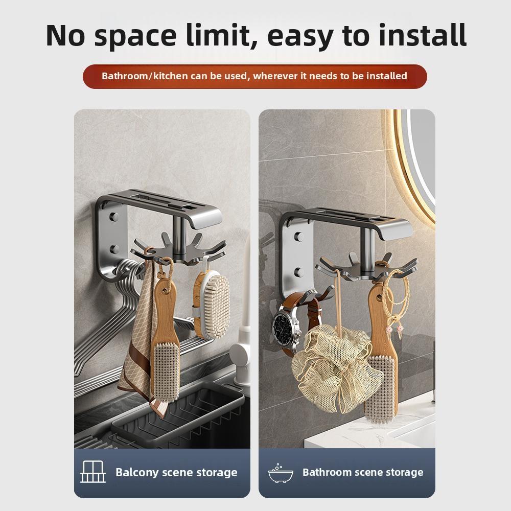 Kitchen Rotating Hook No Punching Wall Mounted Corner Multifunctional Storage Shelf Spoon Shovel Hanger