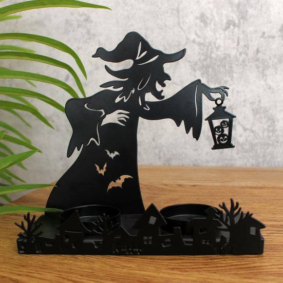 Halloween Witch Candle Holder Resin Which Ghost Figurines Spooky Desktop Statues Decoration for Home Garden Decor