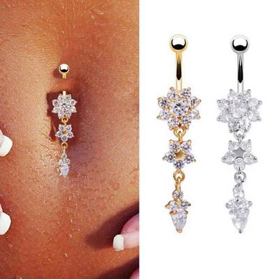 Sexy Damen Blume Strass Dangle Hantel Bauchnabelring Körperpiercing AVE