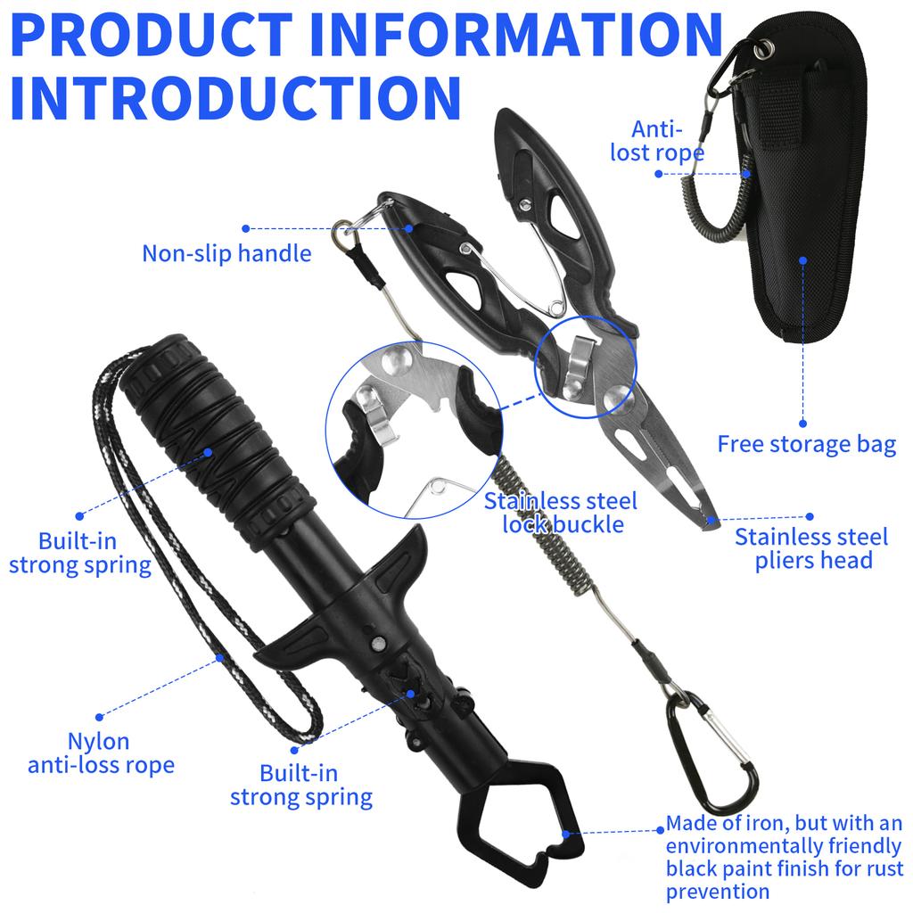 Fish Lip Gripper Pliers & Fish Lip Gripper Set Upgraded Muti-Function Hook Remover Split Ring Pliers for Ice Fishing Gear