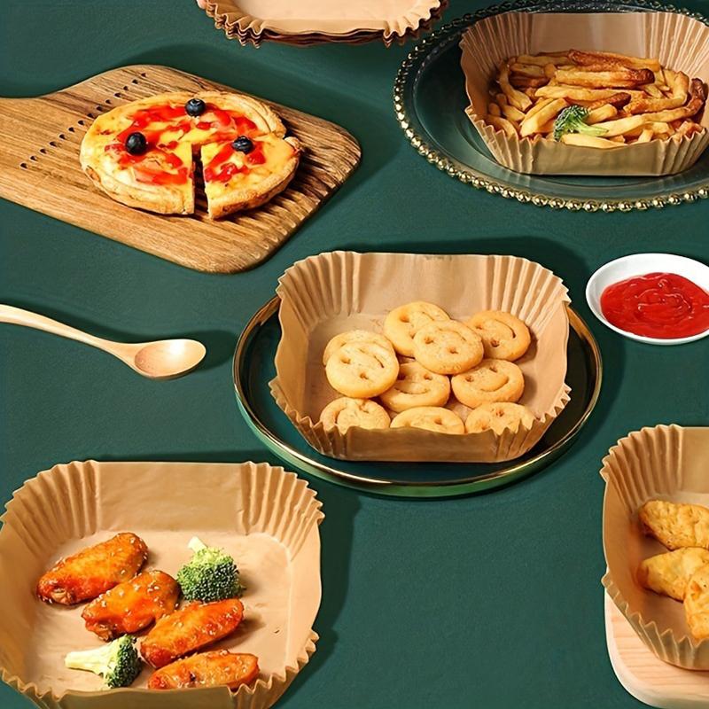 50/25Pcs Kitchens Accessories Air Fryer Paper Kitchen Utensils Disposable Square Round Pastry Molds Bbq Plate Non-Stick Pad