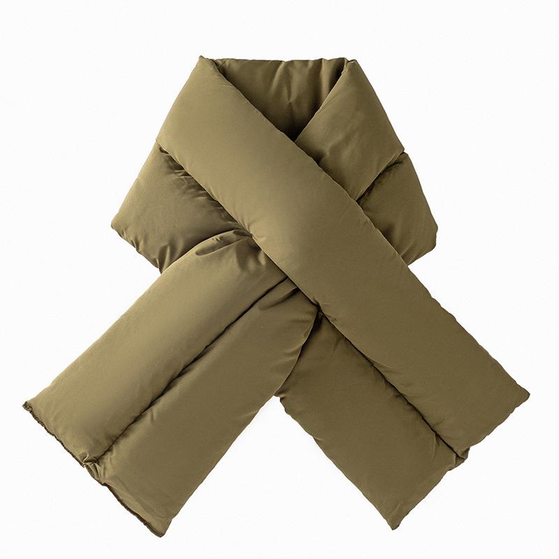Winter warm cross scarf women's thickened scarf men's outdoor cold-proof fashion solid color windproof down scarf