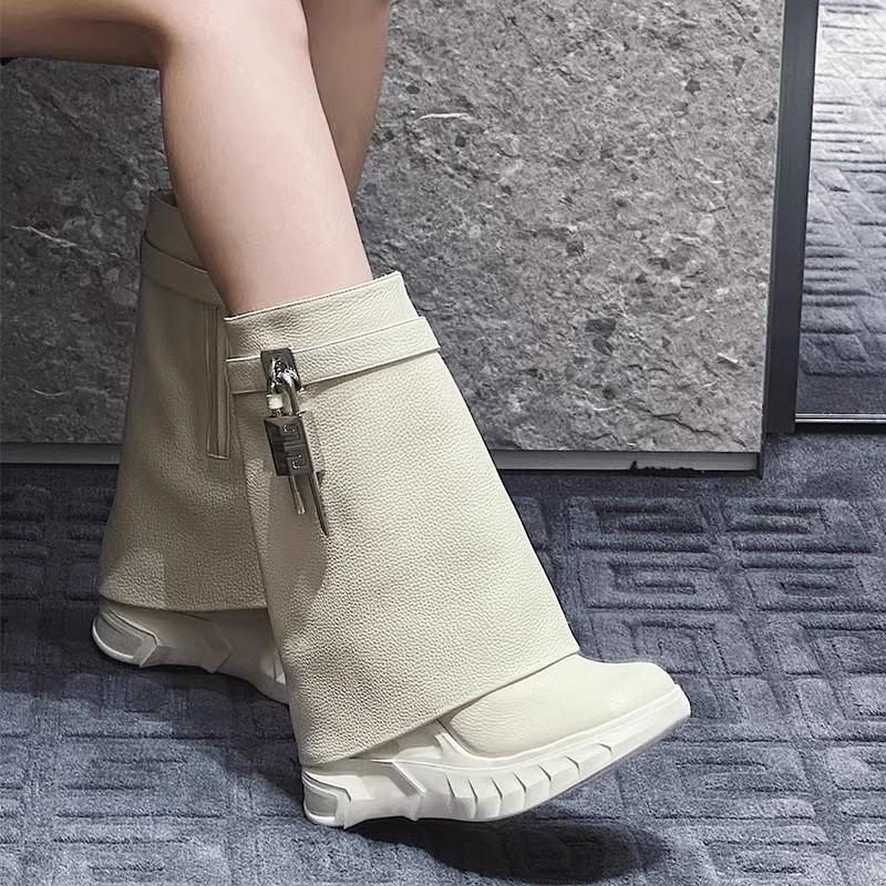 Brand Women Boot Trend 2026 Platform Ankle Boot Metal Buckle Trouser Sleeve Boot Designer Short Boot Round Toe Luxury Women Shoe 35