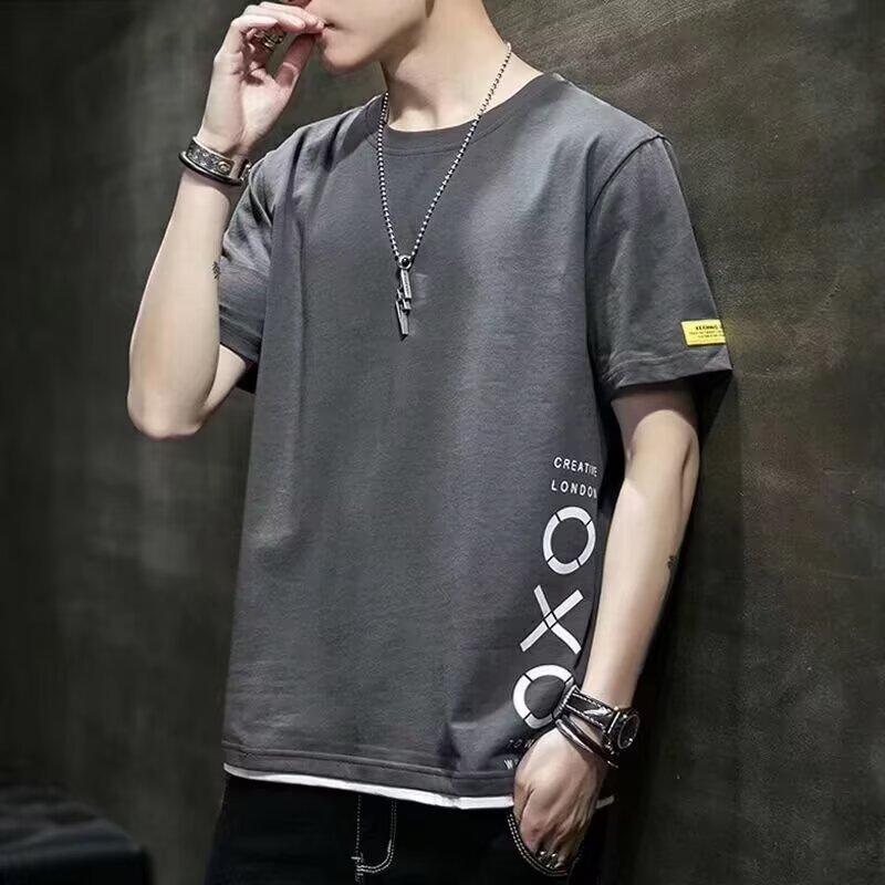 Fake Two-Piece Short-Sleeved T-Shirt Men'S Summer New Youth Leisure Sports Round Neck Short-Sleeved Thin Bottoming Shirt Trendy Brand