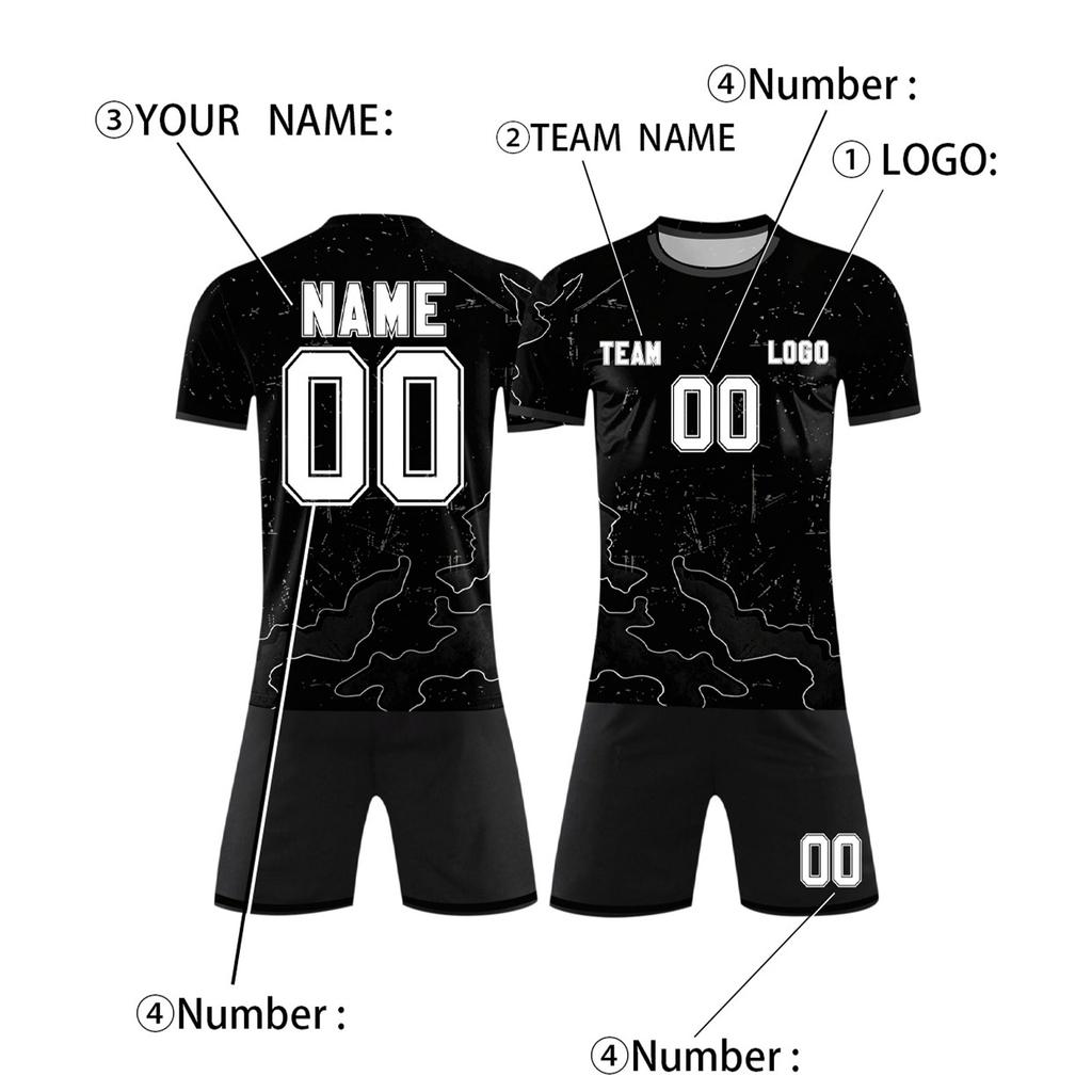 Customizable DIY Two Piece Sports Jersey Set Short Sleeve Shirt and Shorts Personalized Number Team Uniform