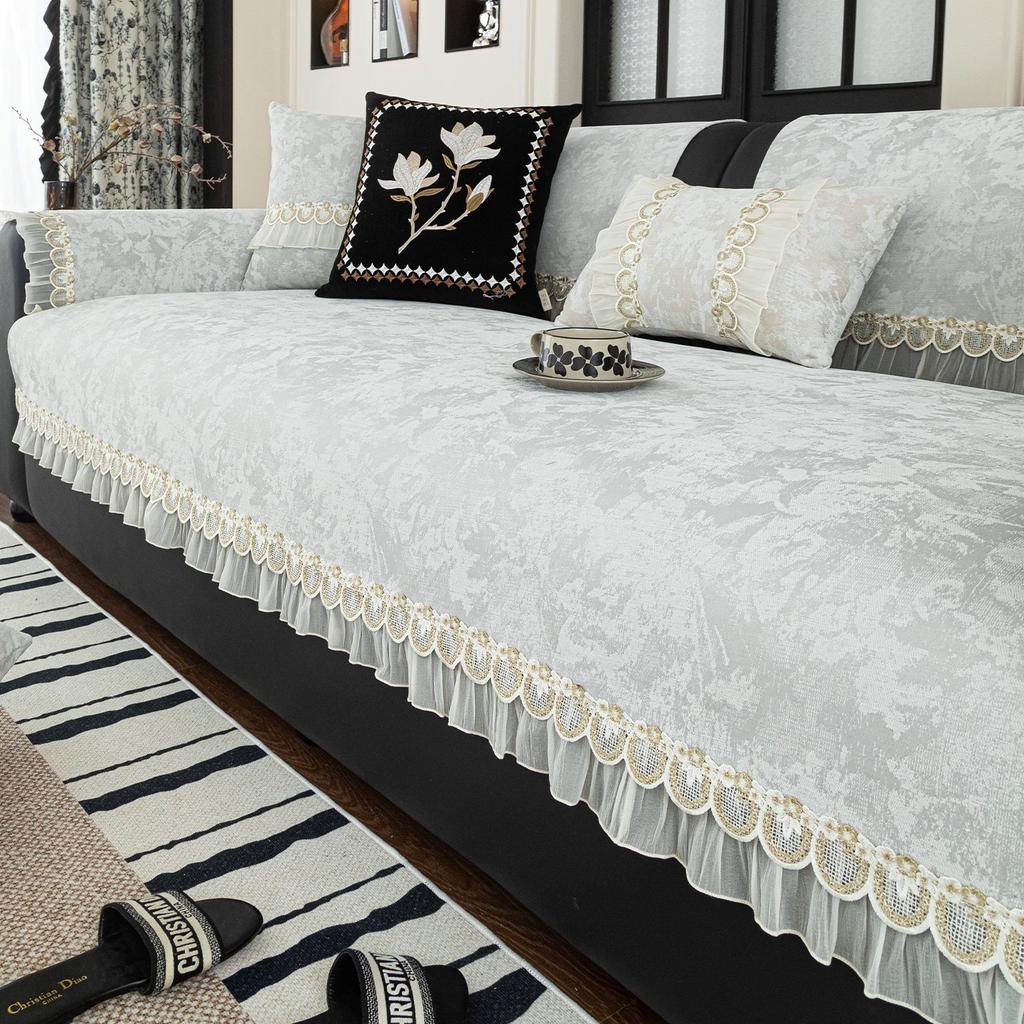 French sofa cushion 2025 new light luxury high-end non-slip seat cushion universal in all seasons straight leather sofa cover