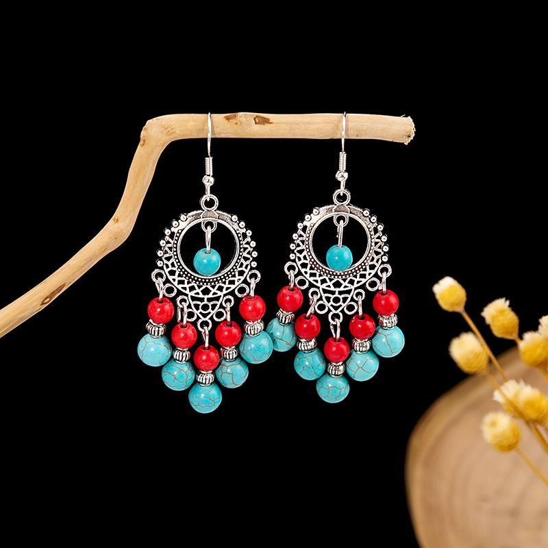 Bohemian Fringed Turquoise Earrings, Retro Minority Style Earrings, Personalized Temperament Earrings.