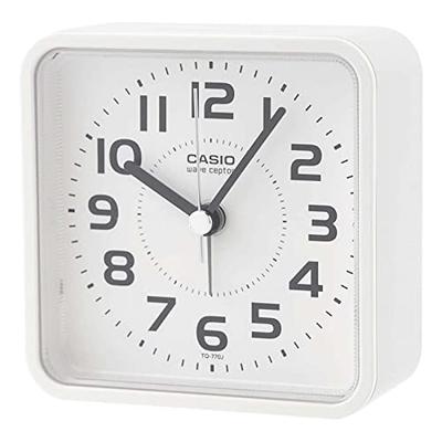 Alarm Clock, Radio-Controlled, White, Analog, Nighttime Stop Second Hand, Snooze Function, and Light, TQ-770J-7JF
