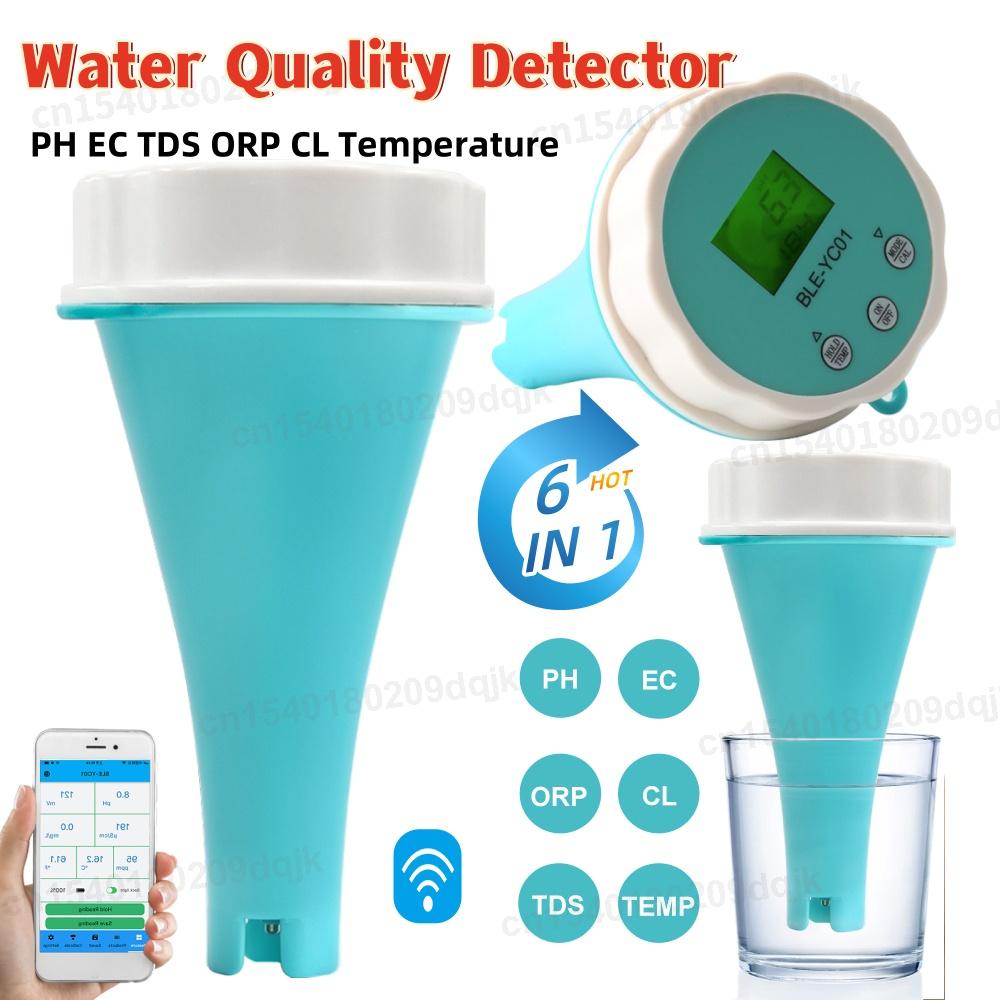6-in-1 Intelligenter Schwimmbecken-Wasseranalysator PH CL TDS EC ORP TEMP Tester APP Online-Monitor Wasserqualitätsprüfer