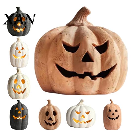 Dekorative Laternen Halloween Kürbis Kerzenhalter, Harz Laterne Teelichthalter mit geschnitztem Gesicht für Herbst Bauernhaus Tisch Kaminsims Dekor Stil