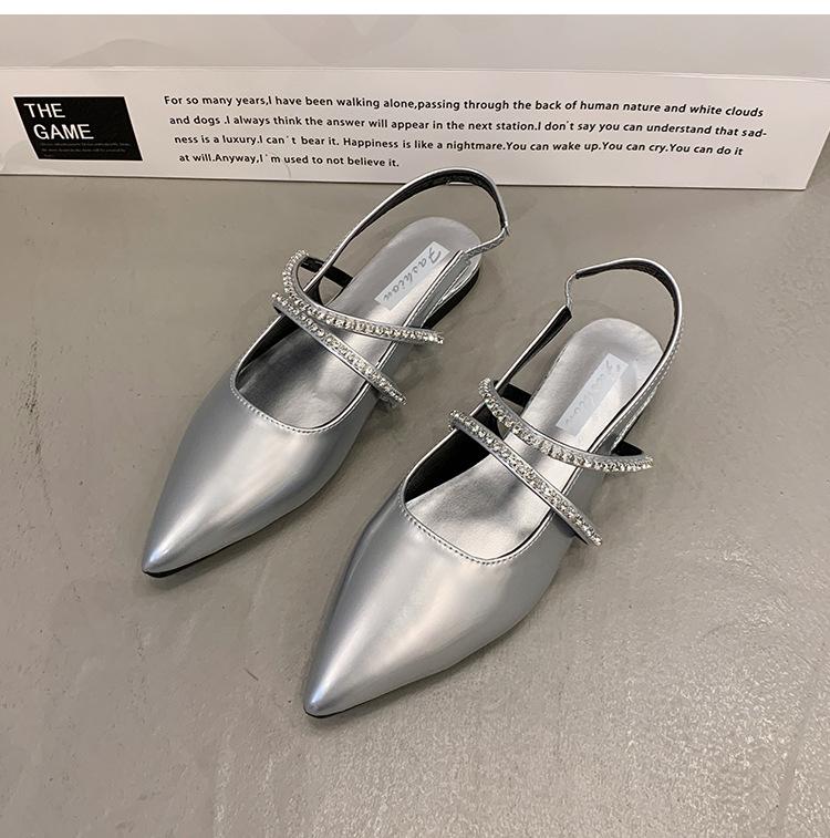 

Стразы, нишевая сумка высокого класса, сандалии с острым носком, летние женские новые модели с юбками, балетки, туфли-лодочки 40 серебряный